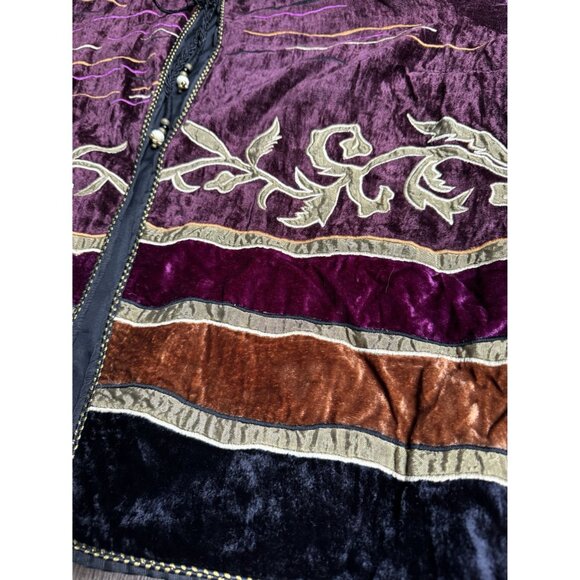 Vtg Boho Chic Velvet Jacket Embroidered Floral Patchwork Allure 2X Womens Gypsy - Picture 3 of 8